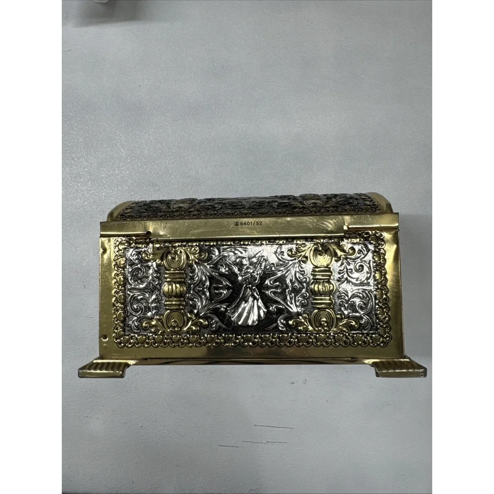 Vintage Teleflora Angel Embossed Chest Tin Gold and Silver tone West Germany  VG